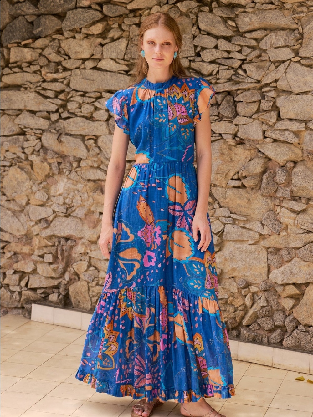 Oliphant MOCK NECK FLUTTER MAXI- ANTICO BLUE New SzXL